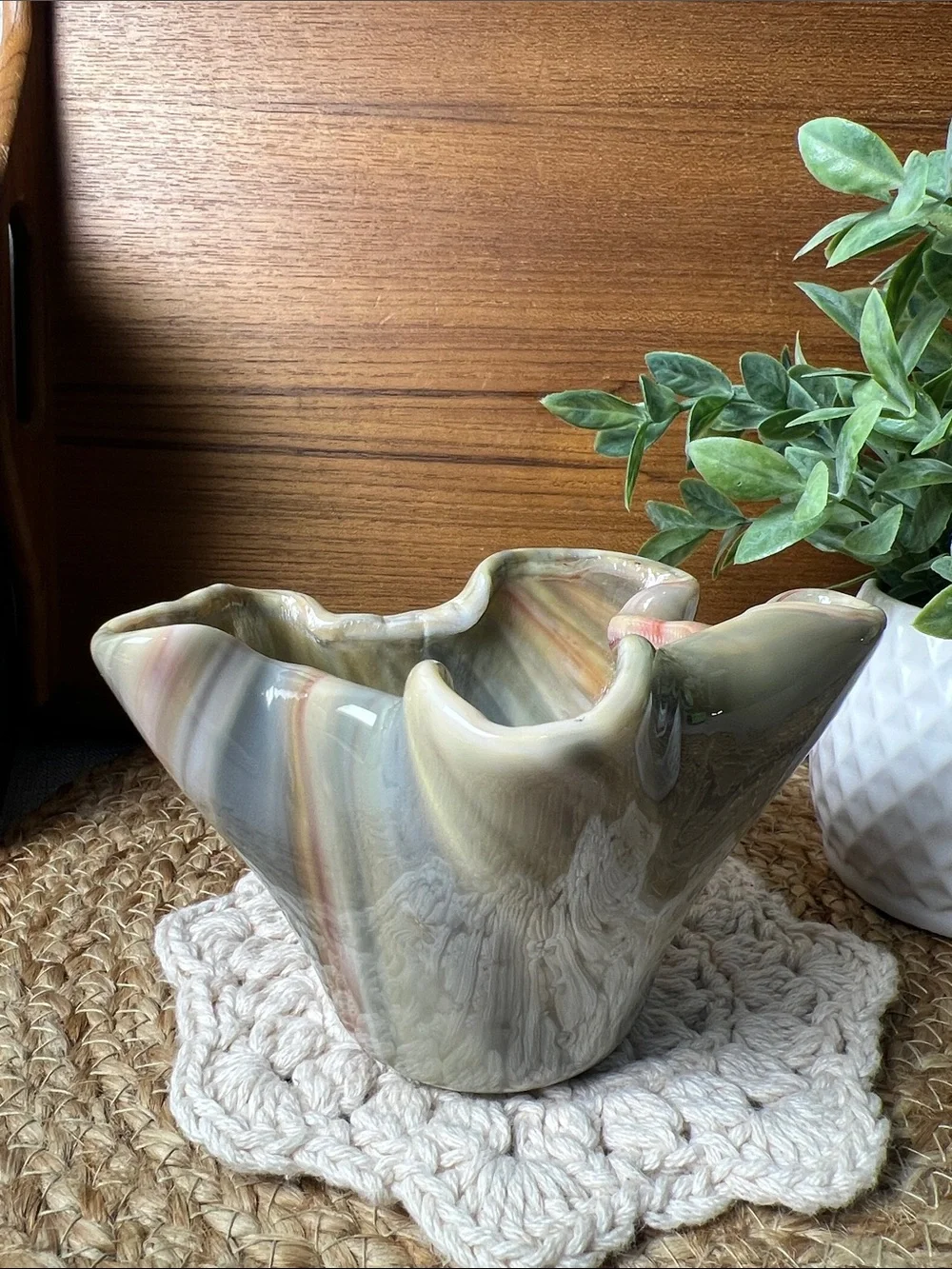 Signed 2005 Ruffled Studio Art Glass Bowl Vase Multicolor Freeform